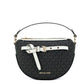 Michael Kors Emilia Black White Signature PVC Small Half Moon Crossbody Handbag