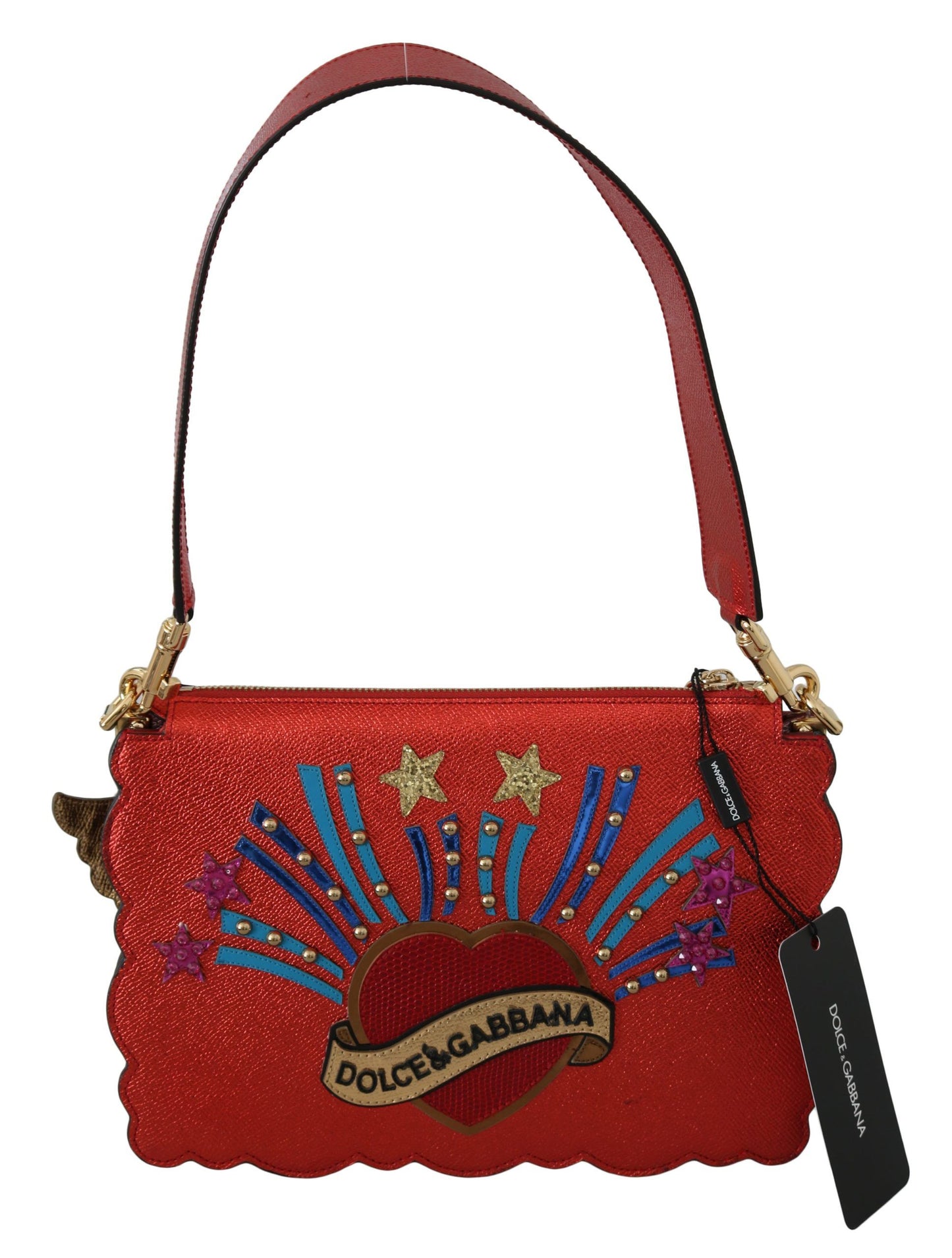 Dolce & Gabbana Elegant Red Leather Shoulder Purse Clutch