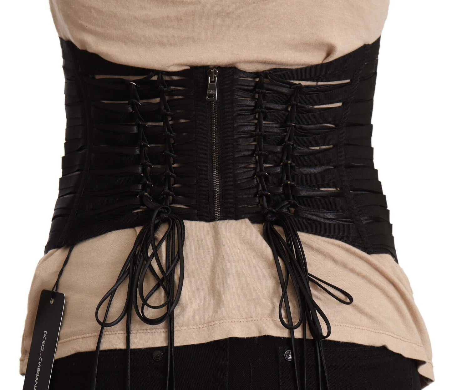 Dolce & Gabbana Elegant Black Interlaced Corset Top