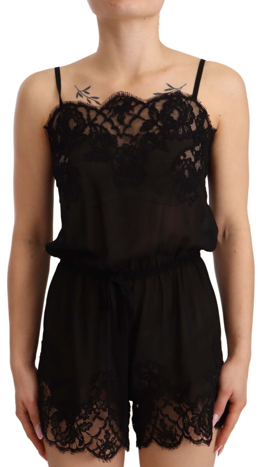 Dolce & Gabbana Elegant Black Silk Lace Chemise Babydoll