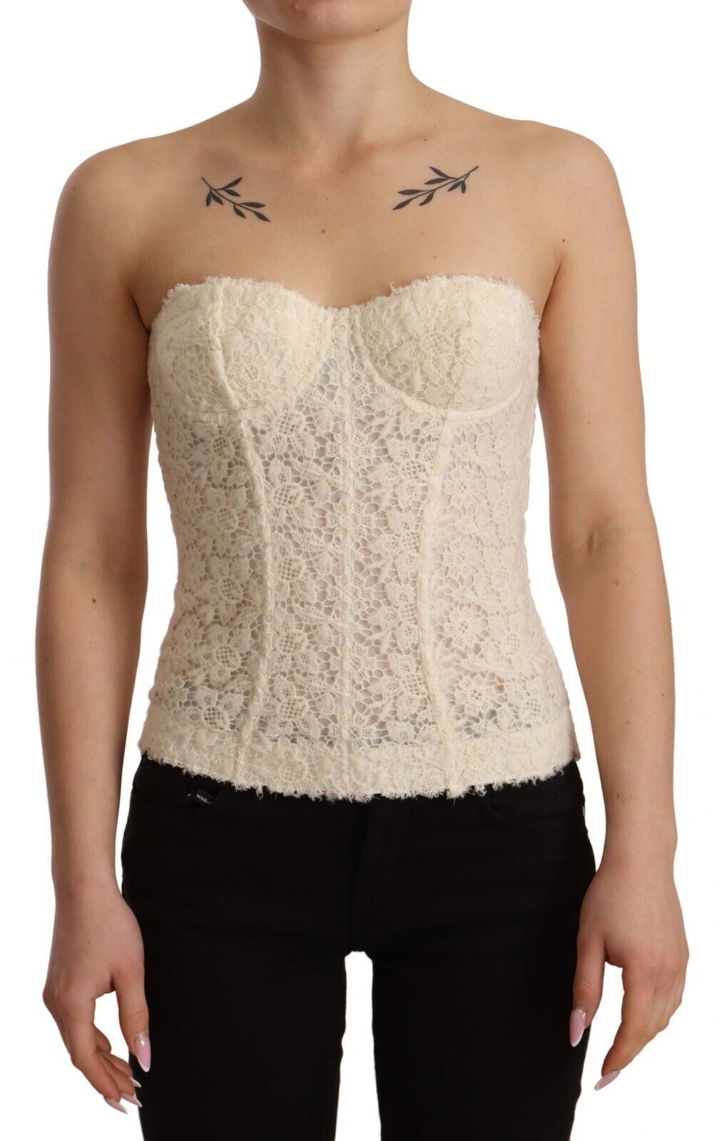 Ermanno Scervino Chic Off-White Floral Lace Corset Top