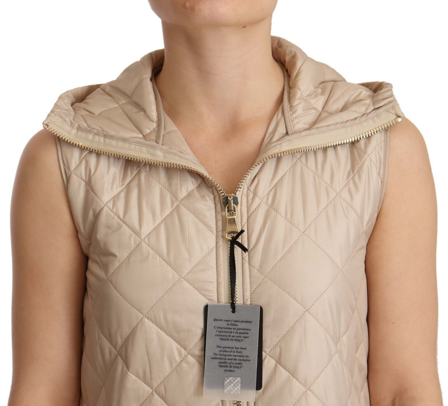 Ermanno Scervino Beige Hooded Quilted Sleeveless Jacket