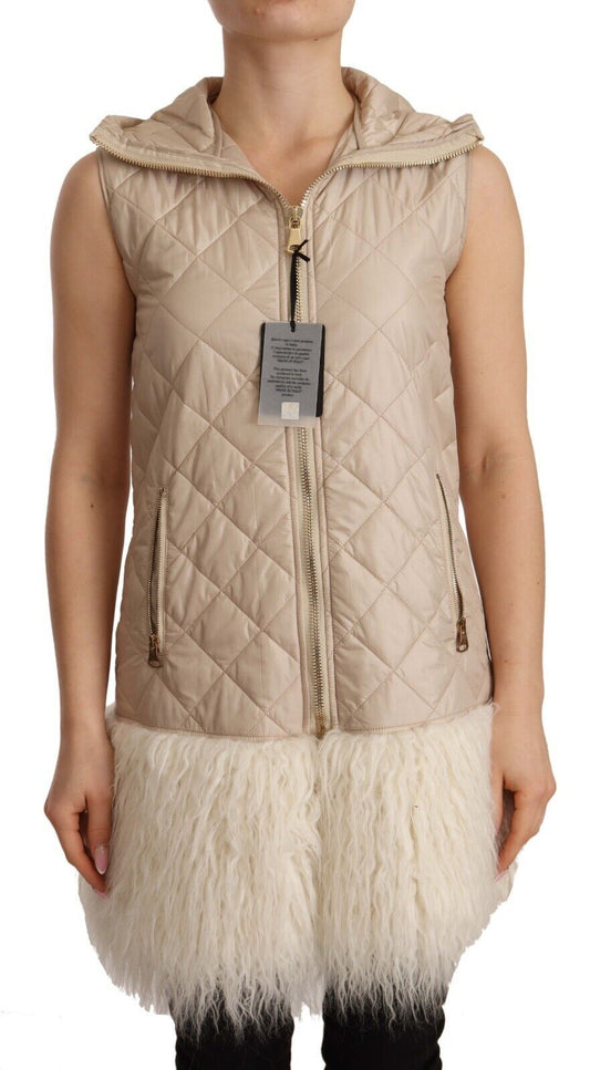 Ermanno Scervino Beige Hooded Quilted Sleeveless Jacket