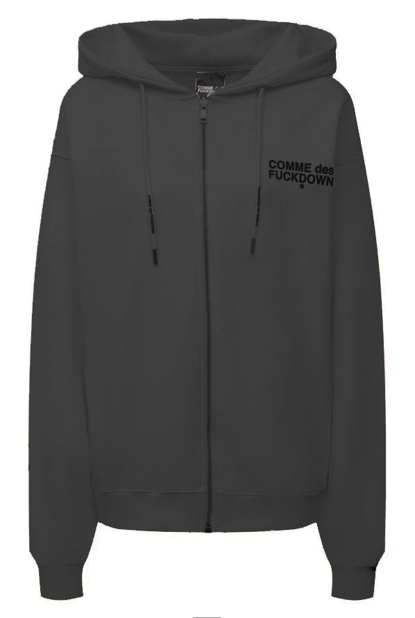 Comme Des Fuckdown Chic Gray Logo Hooded Sweatshirt with Zip Closure