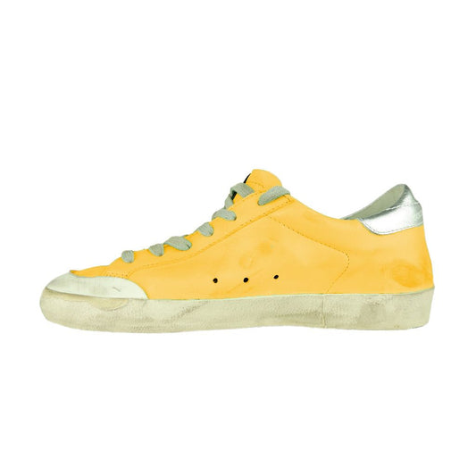 Golden Goose Sunshine Yellow Leather Sneakers with Silver Accents