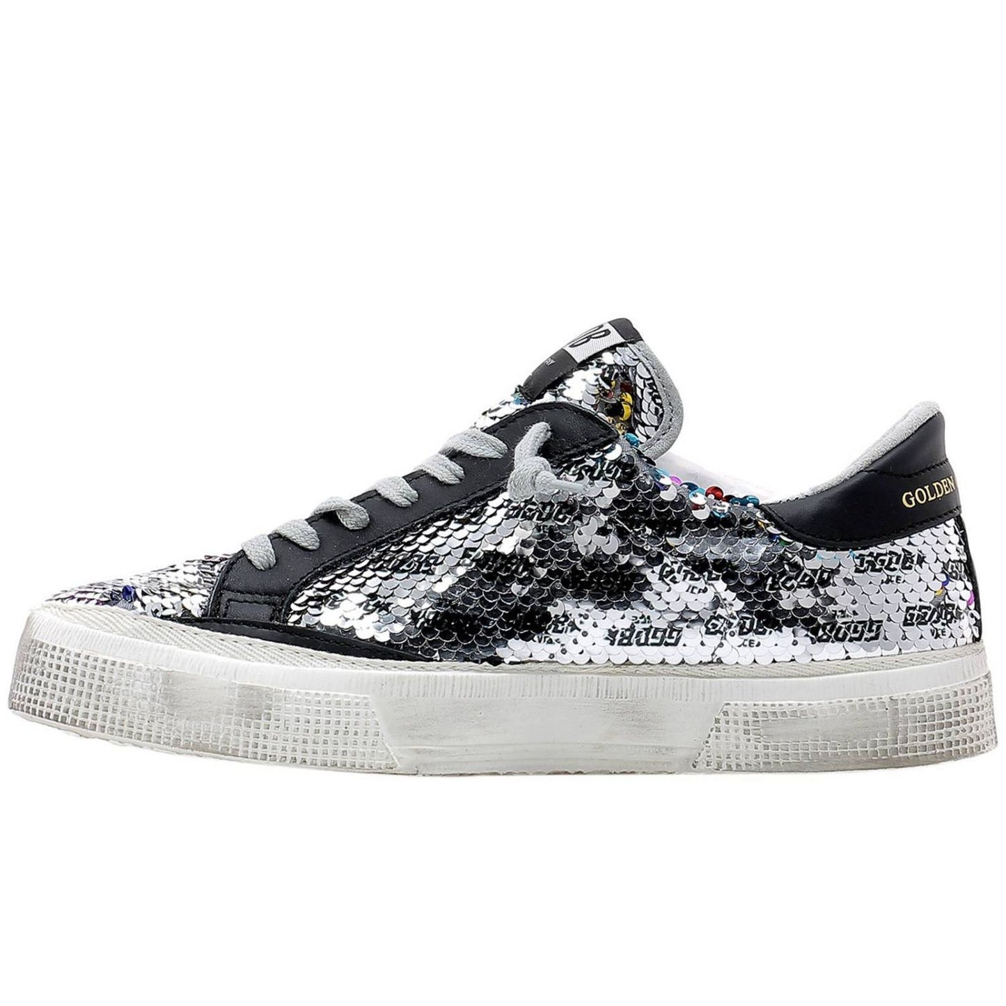 Golden Goose Chic Sequined Calfskin Sneakers in Gray