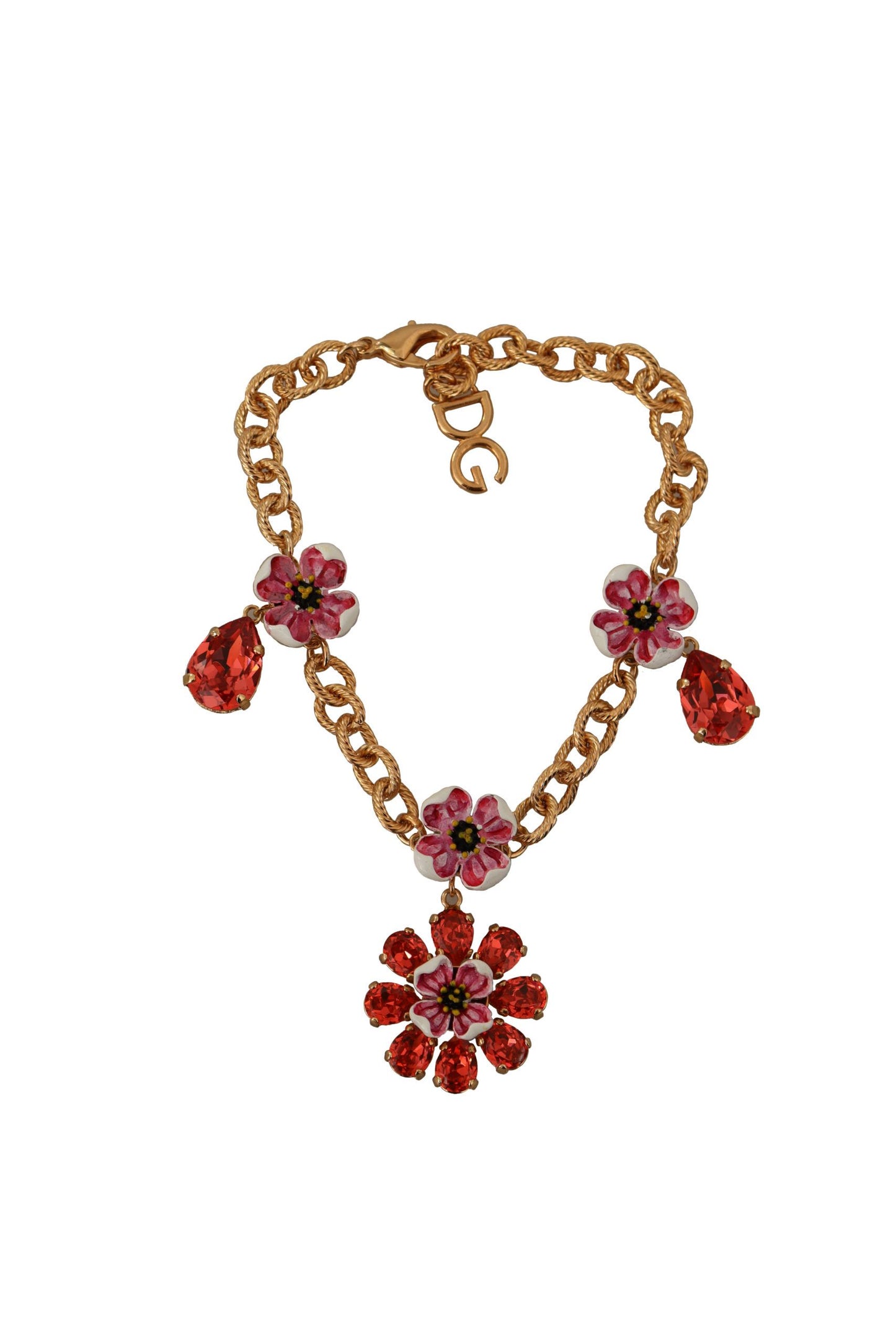 Dolce & Gabbana Elegant Gold Chain Bracelet with Red Crystals