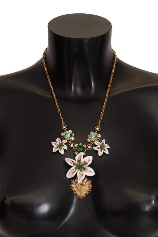 Dolce & Gabbana Elegant Amore Heart Floral Statement Necklace