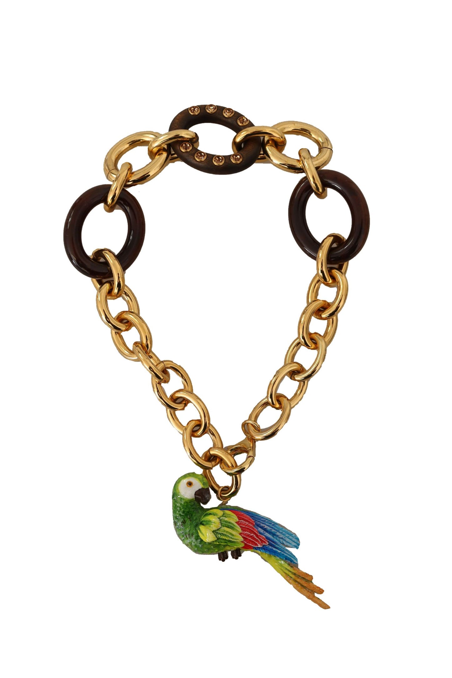 Dolce & Gabbana Champagne Crystal Parrot Charm Necklace