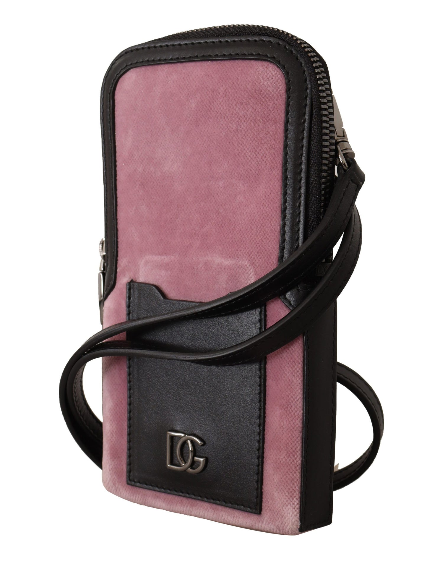 Dolce & Gabbana Elegant Pink Velvet Phone Pouch with Strap