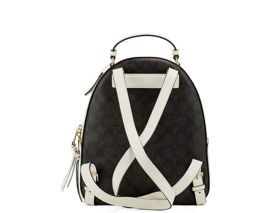 COACH Varsity Brown Chalk Signature Coated Canvas Jordyn Backpack Bag