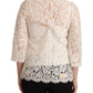 Dolce & Gabbana Elegant White Floral Lace Top with 3/4 Sleeves