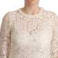 Dolce & Gabbana Elegant White Floral Lace Top with 3/4 Sleeves