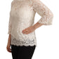 Dolce & Gabbana Elegant White Floral Lace Top with 3/4 Sleeves