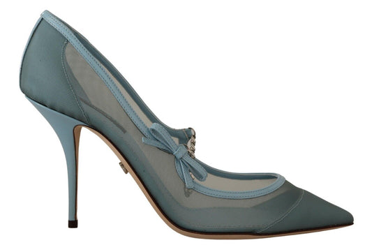 Dolce & Gabbana Chic Blue Mesh Heels with Silver Chain Details