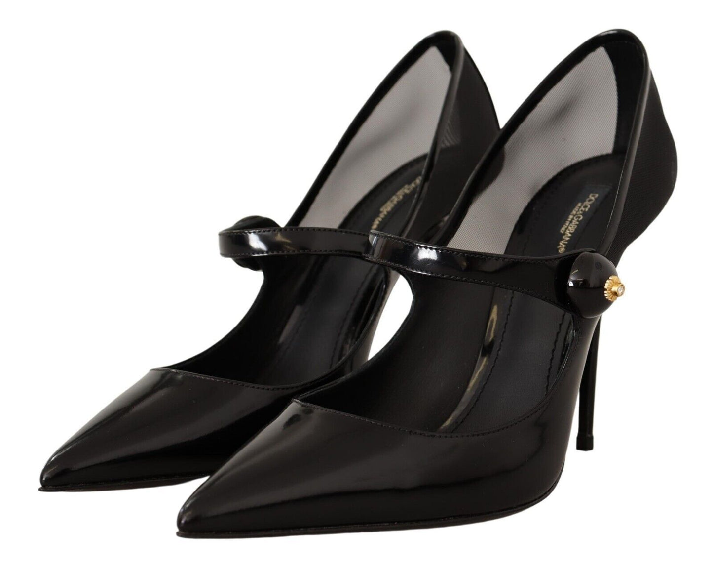 Dolce & Gabbana Elegant Black Leather Crystal Pumps