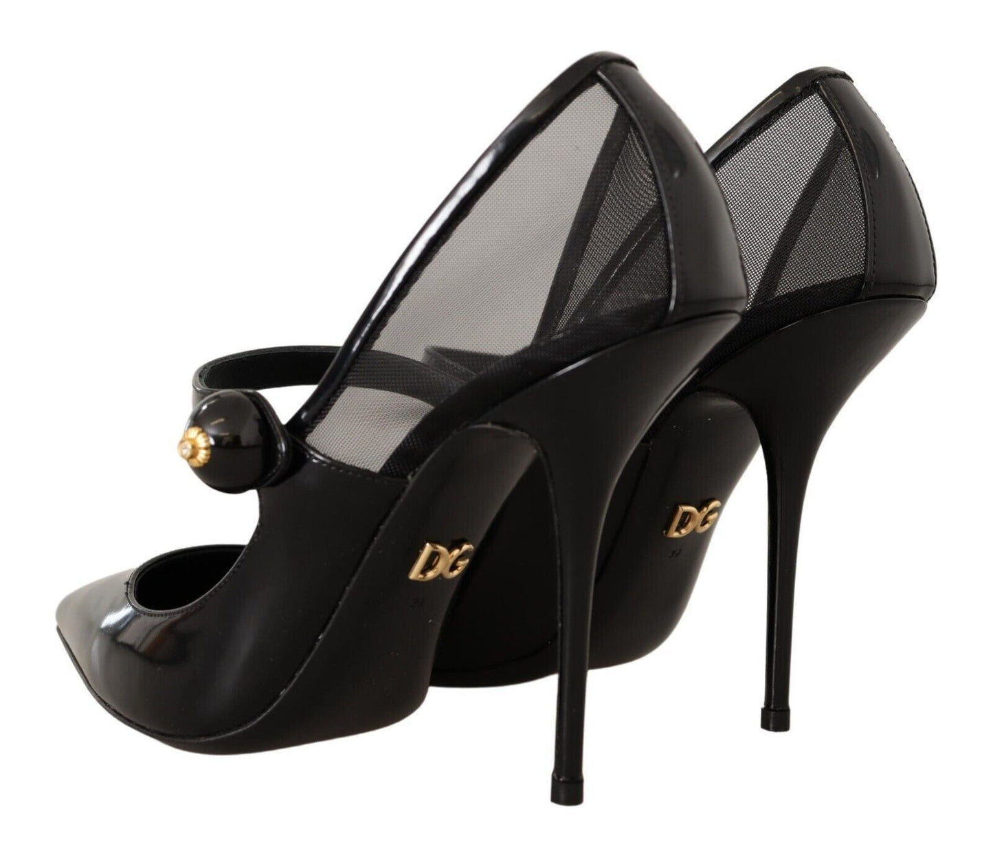 Dolce & Gabbana Elegant Black Leather Crystal Pumps