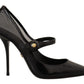 Dolce & Gabbana Elegant Black Leather Crystal Pumps