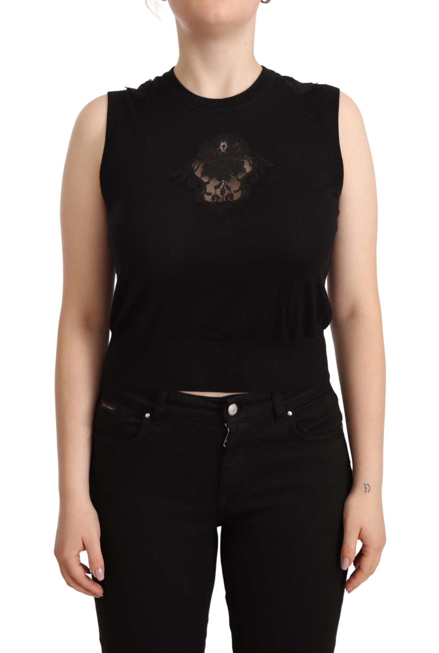 Dolce & Gabbana Silk Cashmere Sleeveless Top in Chic Black