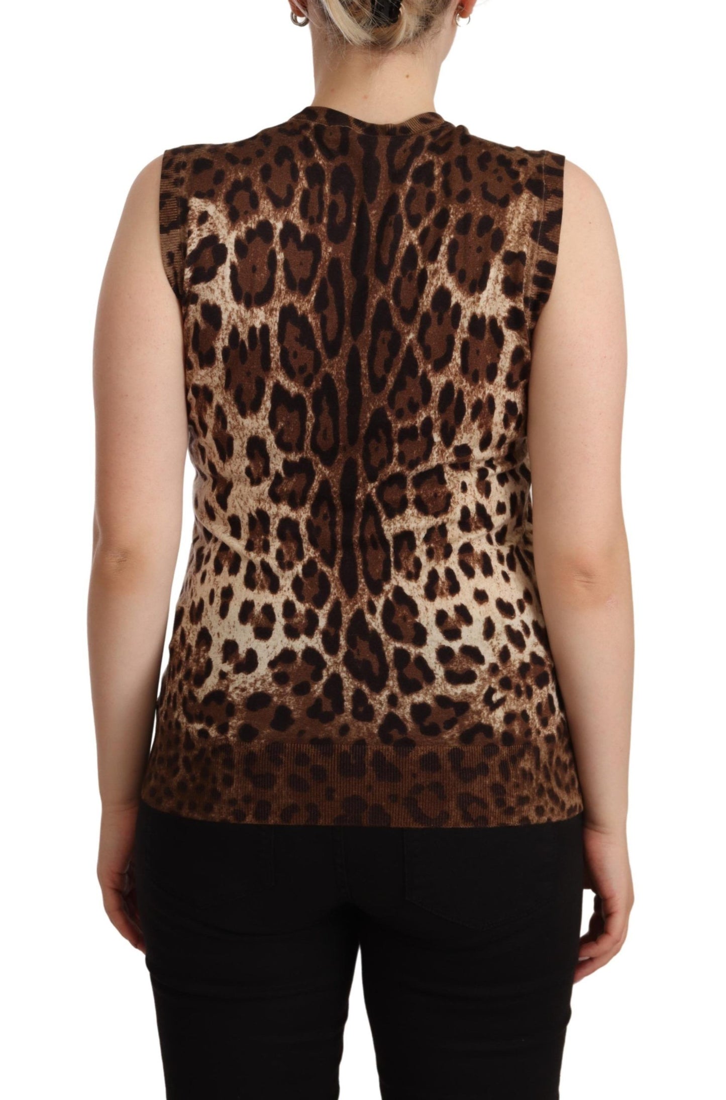 Dolce & Gabbana Chic Leopard Silk Cashmere Sleeveless Top