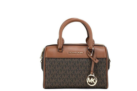 Michael Kors Travel XS Brown Signature Leather Duffle Crossbody Handbag Purse