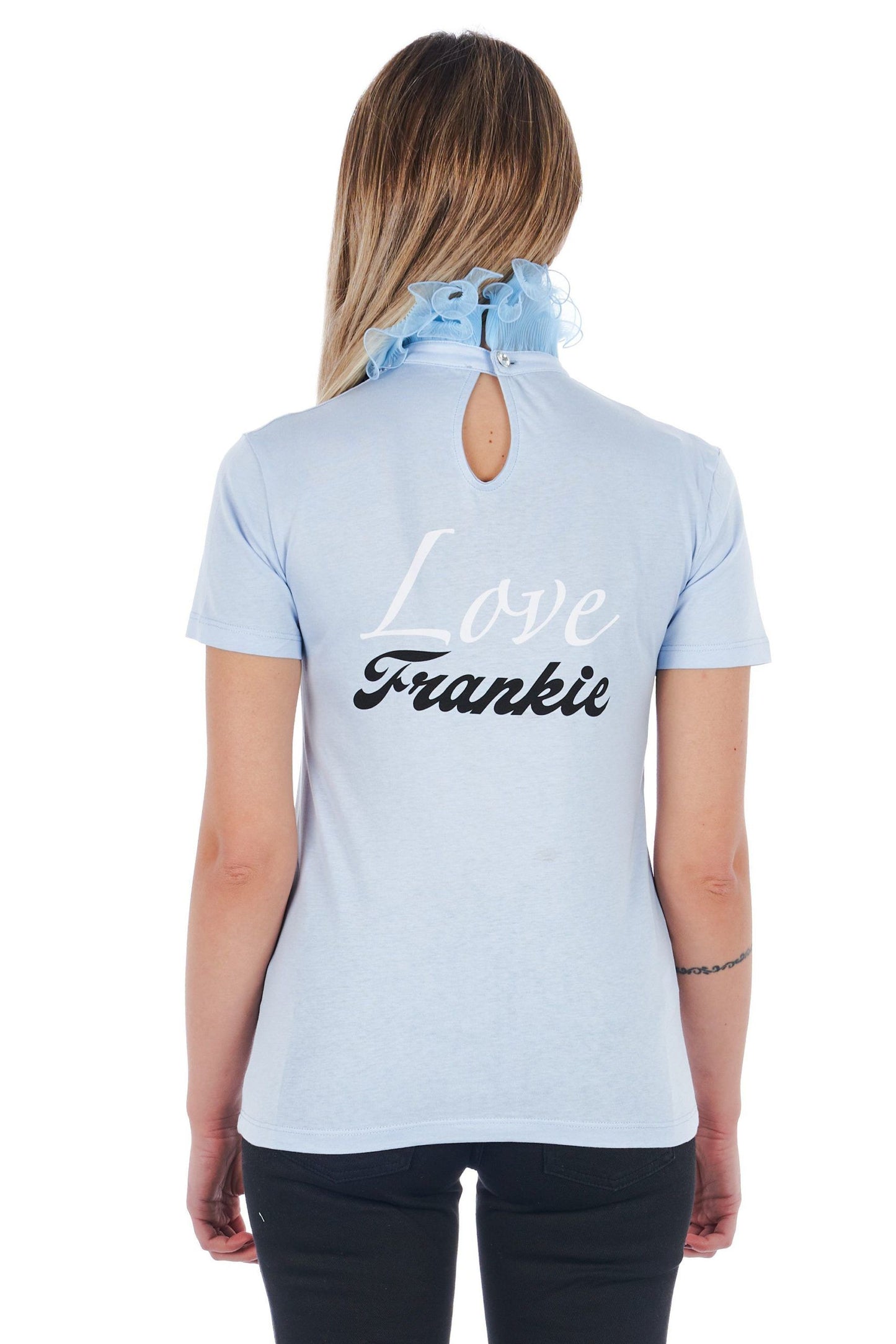 Frankie Morello Light-Blue Cotton Women Top