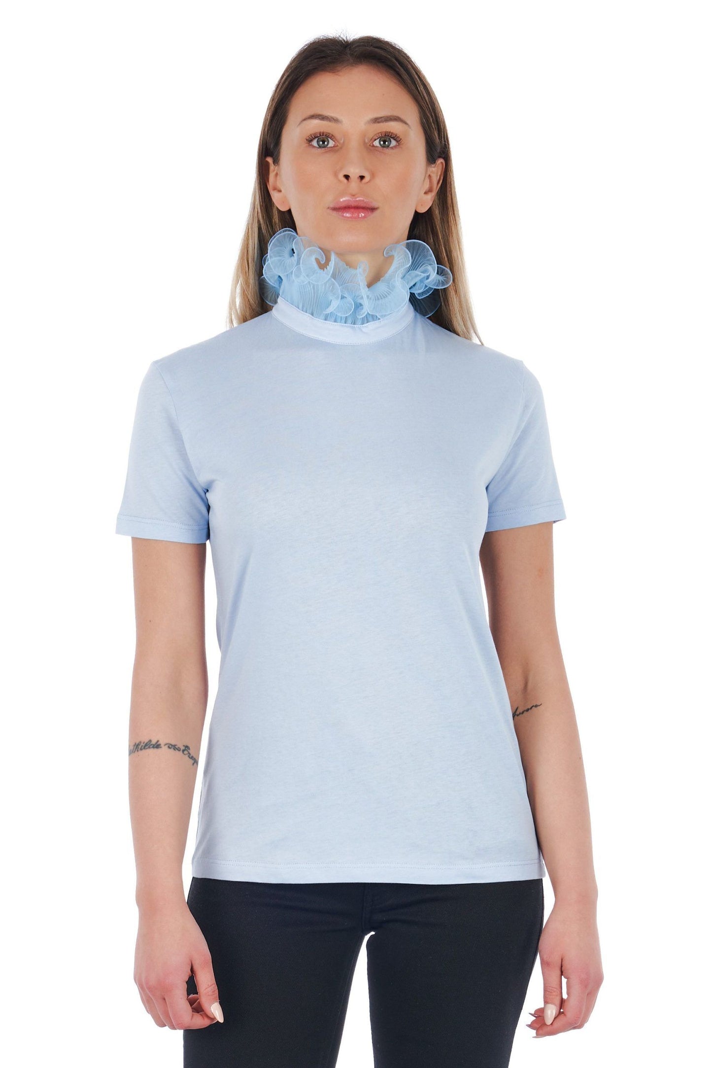 Frankie Morello Light-Blue Cotton Women Top