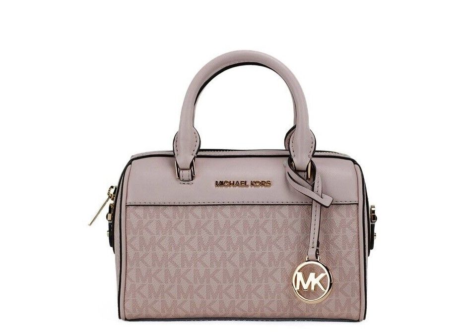 Michael Kors Travel XS Dark Powder Blush Signature PVC Duffle Crossbody Handbag