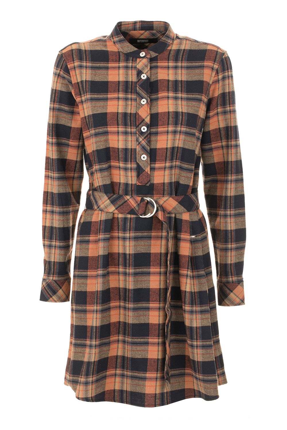 Imperfect Chic Tartan Button-Up Dress - Orange & Blue