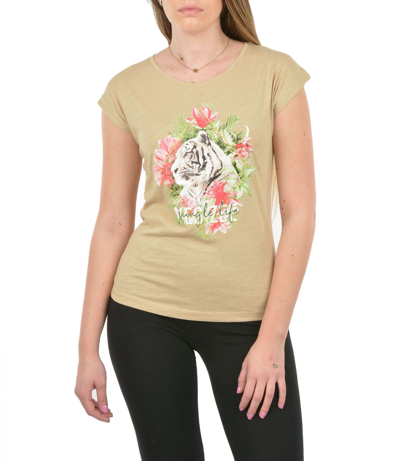 Yes Zee Beige Cotton Women T-Shirt