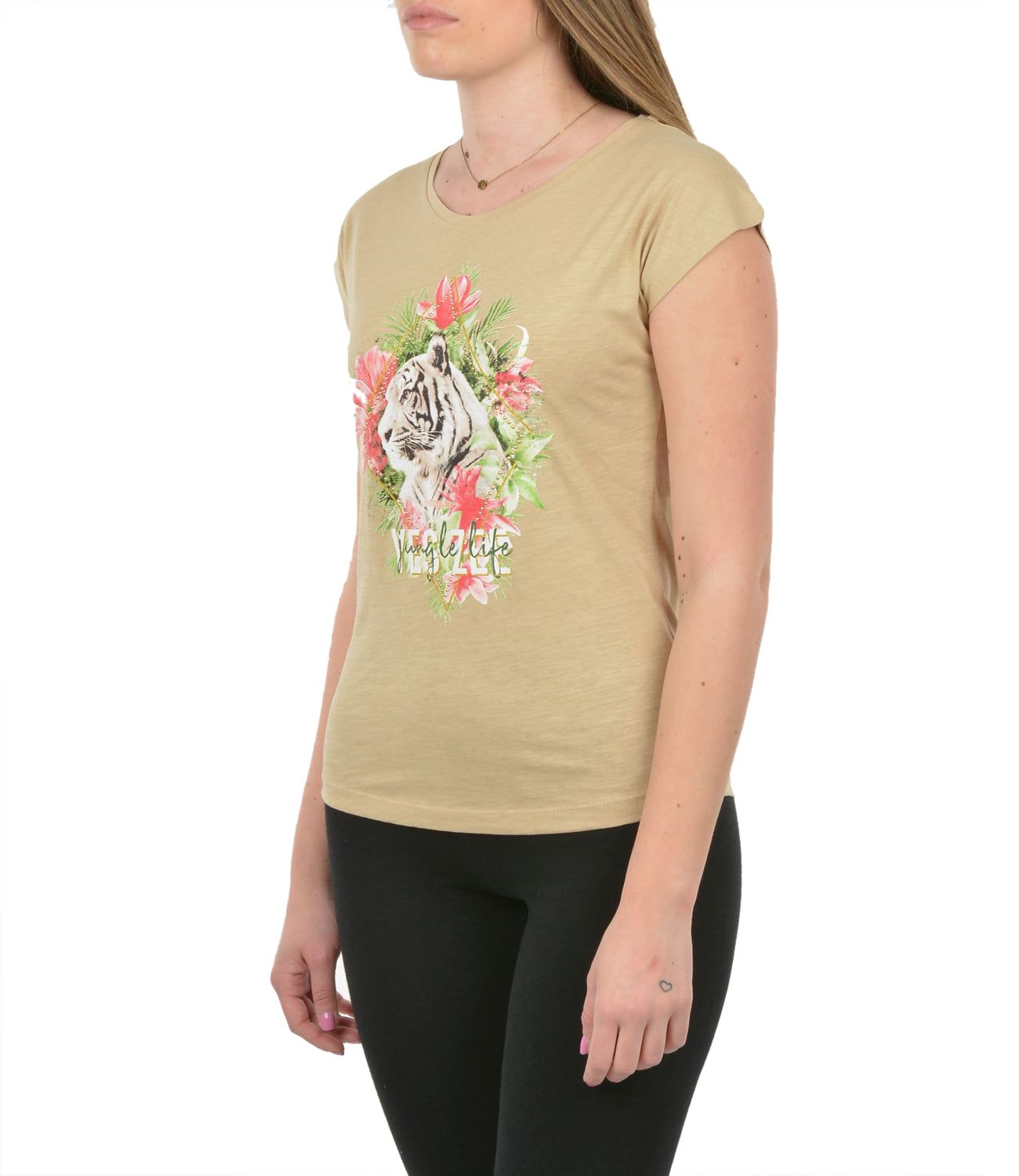 Yes Zee Beige Cotton Women T-Shirt