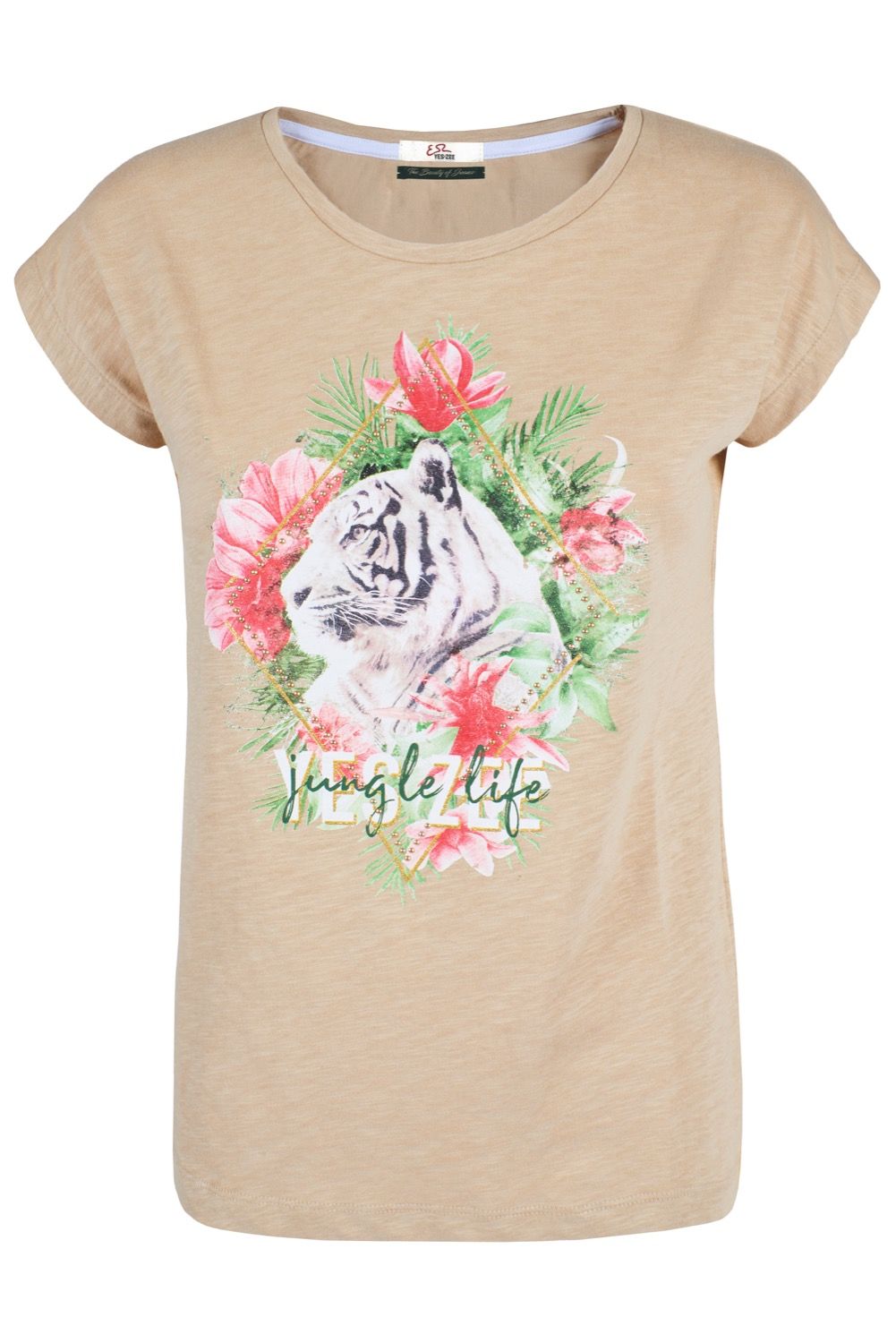 Yes Zee Beige Cotton Women T-Shirt