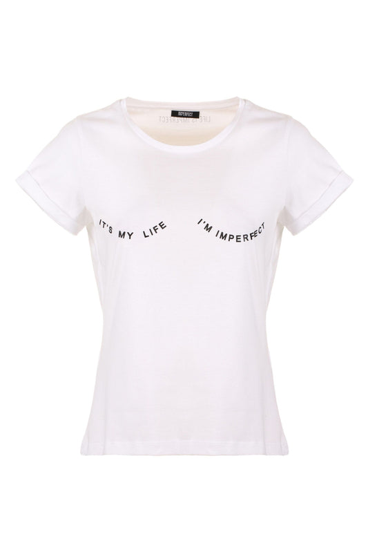 Imperfect White Cotton Women T-Shirt