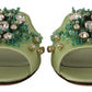 Dolce & Gabbana Elegant Crystal-Embellished Green Leather Slides