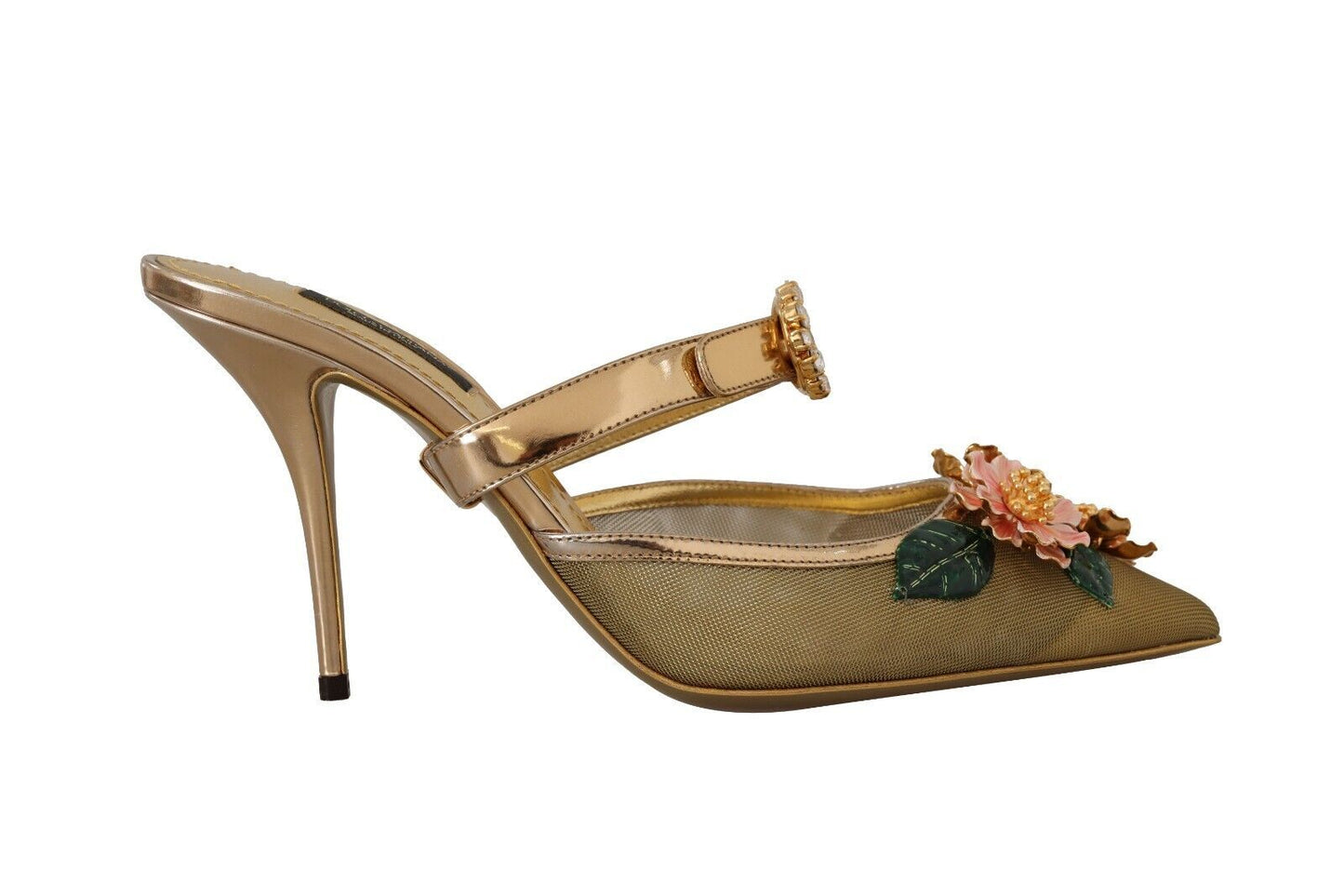 Dolce & Gabbana Floral Embellished Gold Leather Heels