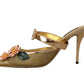 Dolce & Gabbana Floral Embellished Gold Leather Heels