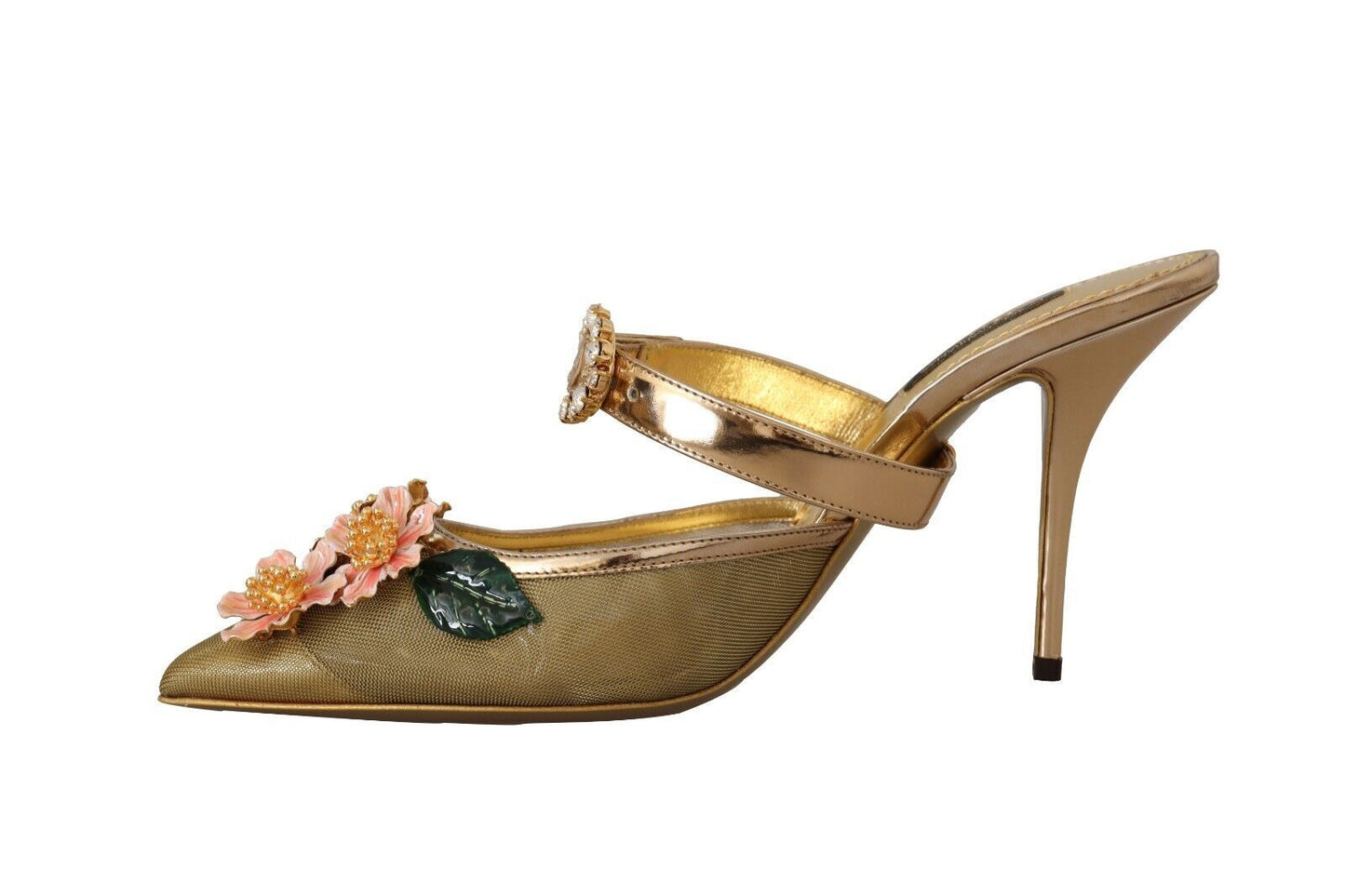 Dolce & Gabbana Floral Embellished Gold Leather Heels