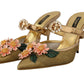 Dolce & Gabbana Floral Embellished Gold Leather Heels