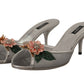 Dolce & Gabbana Elegant Silver Floral Kitten Heel Sandals