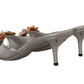 Dolce & Gabbana Elegant Silver Floral Kitten Heel Sandals