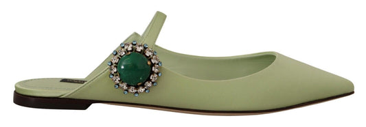 Dolce & Gabbana Emerald Crystal Embellished Leather Slides