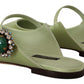 Dolce & Gabbana Emerald Crystal Embellished Leather Slides