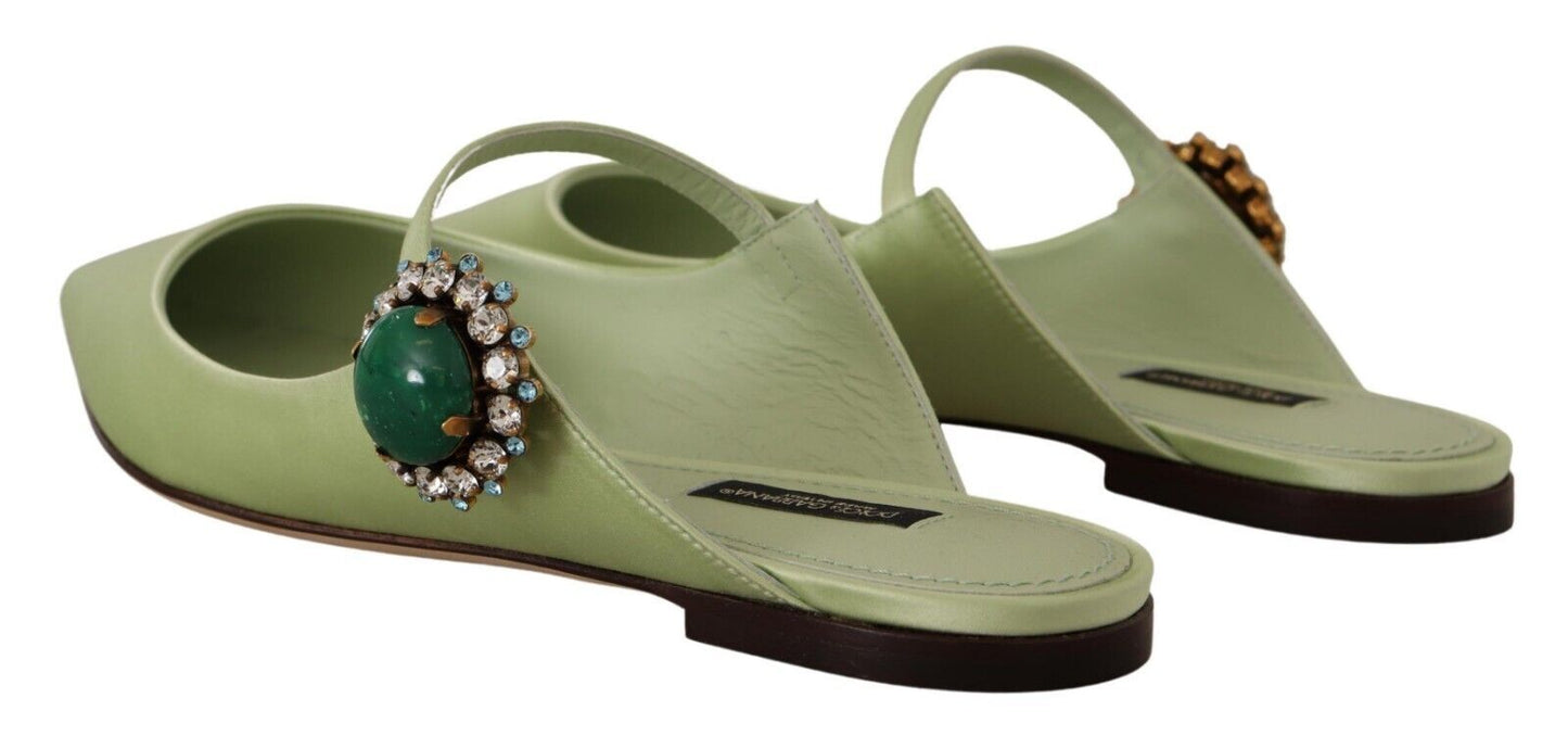 Dolce & Gabbana Emerald Crystal Embellished Leather Slides