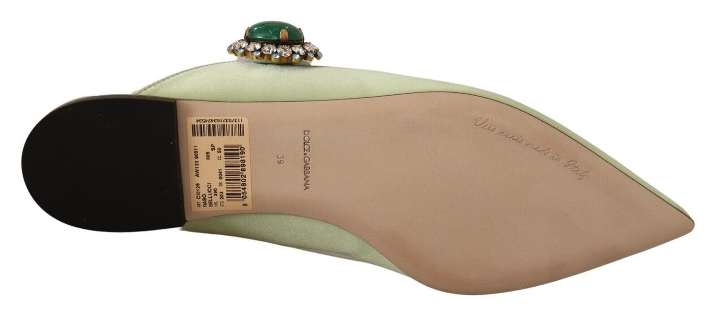 Dolce & Gabbana Emerald Crystal Embellished Leather Slides