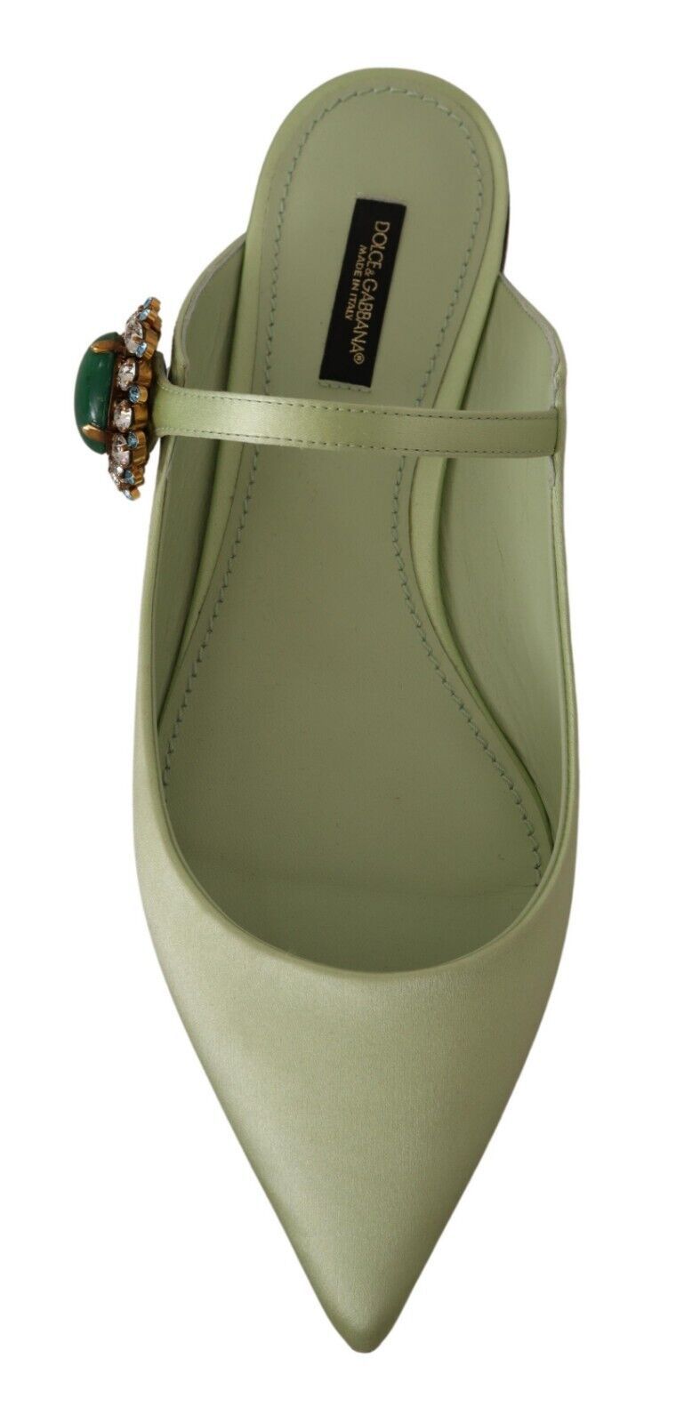 Dolce & Gabbana Emerald Crystal Embellished Leather Slides