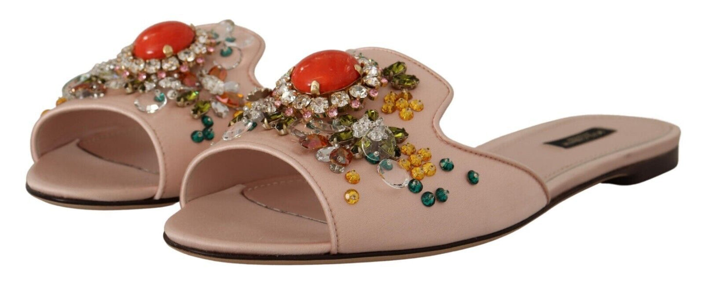 Dolce & Gabbana Crystal-Embellished Leather Slide Flats