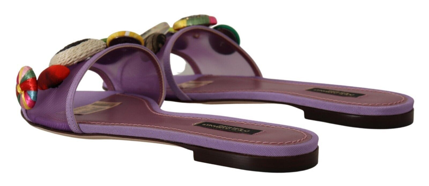 Dolce & Gabbana Elegant Purple Mesh Slide Flats