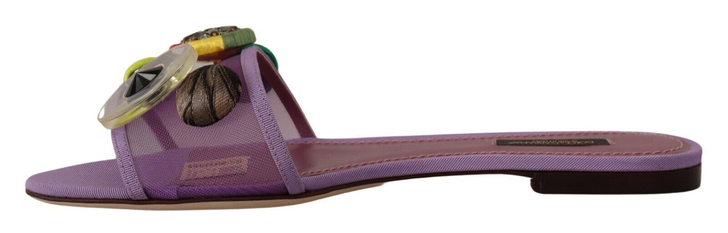 Dolce & Gabbana Elegant Purple Mesh Slide Flats