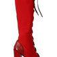 Dolce & Gabbana Red Lace-Up Knee High Leather Boots