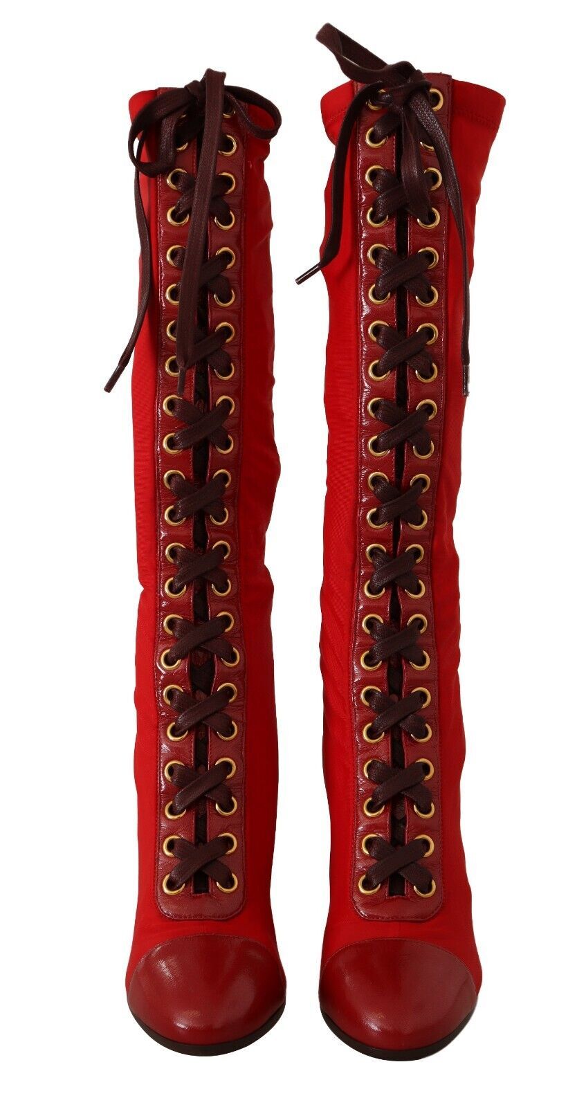 Dolce & Gabbana Red Lace-Up Knee High Leather Boots